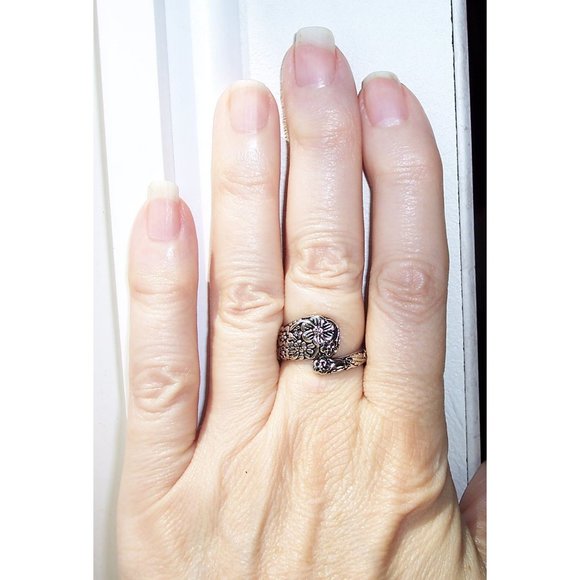 925 STERLING SILVER Cute Floral Spoon Ring - Picture 2 of 16